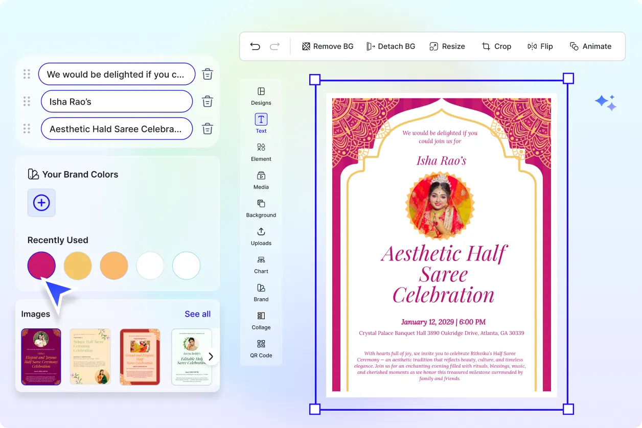 Free AI Half Saree Invitation Generator, Free Online Invitation Maker